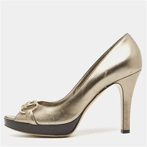 gucci metallic peep toe pump|Gucci Heels for Women .